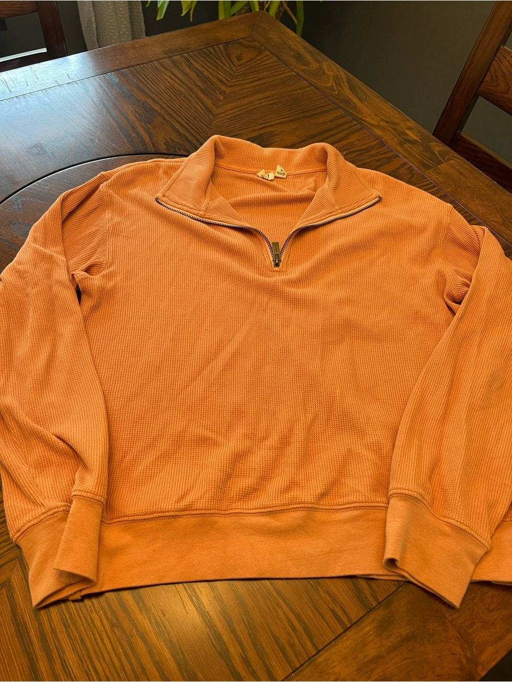 tentree Women's Sweatshirt burnt orange S Waffle Knit 1/4 Zip Long Sleeve # 756